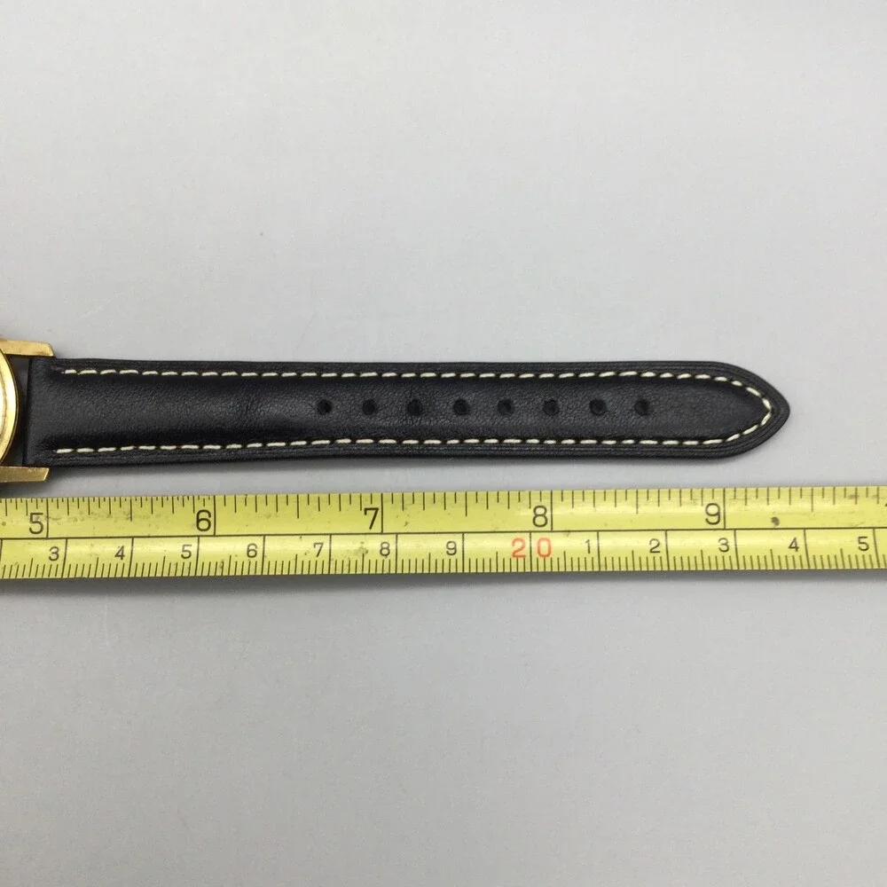 Vintage Juvenia Mens Watch 34mm Gold Plated Black Leather Automatic